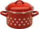 Metalac – Kastrol hluboký s poklicí červený, puntík 18cm 3lt